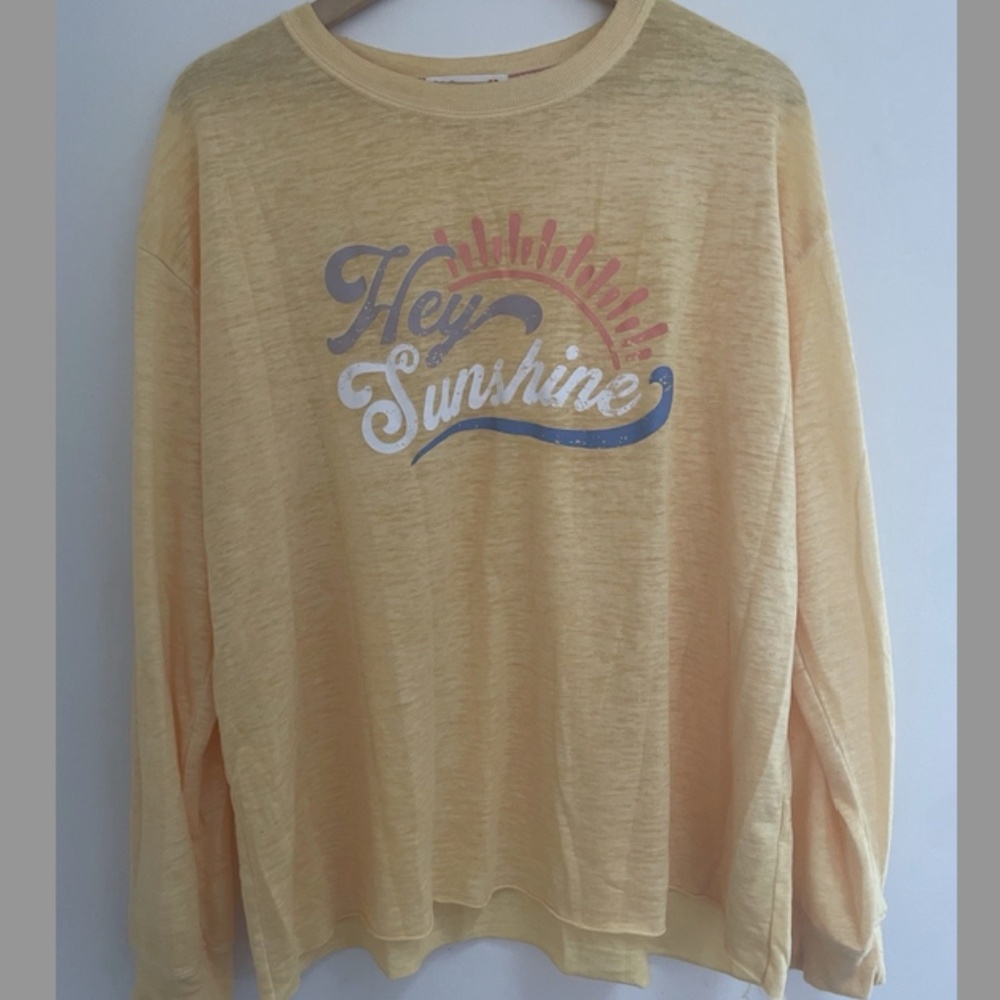 C&C California "Hey Sunshine" Women's Yellow Long Sleeve Graphic Shirt, size XL